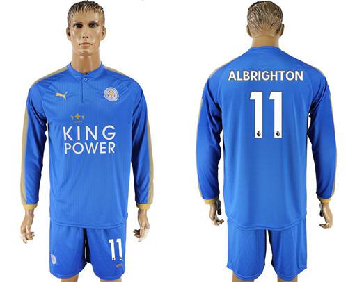 Leicester City #11 Albrighton Home Long Sleeves Soccer Club Jersey - Click Image to Close